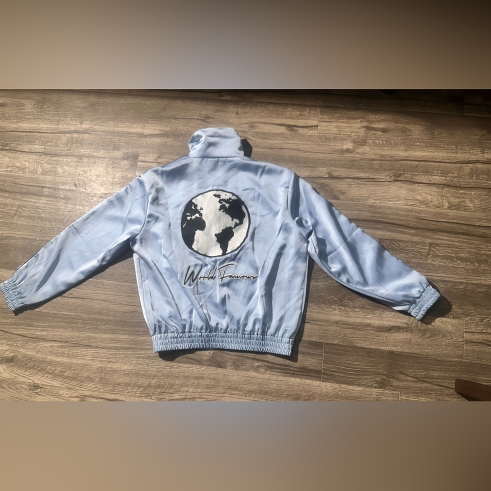 Homme‎ + Femme World Famous Light Blue Bomber Jacket NWT Size Small - Picture 10 of 11